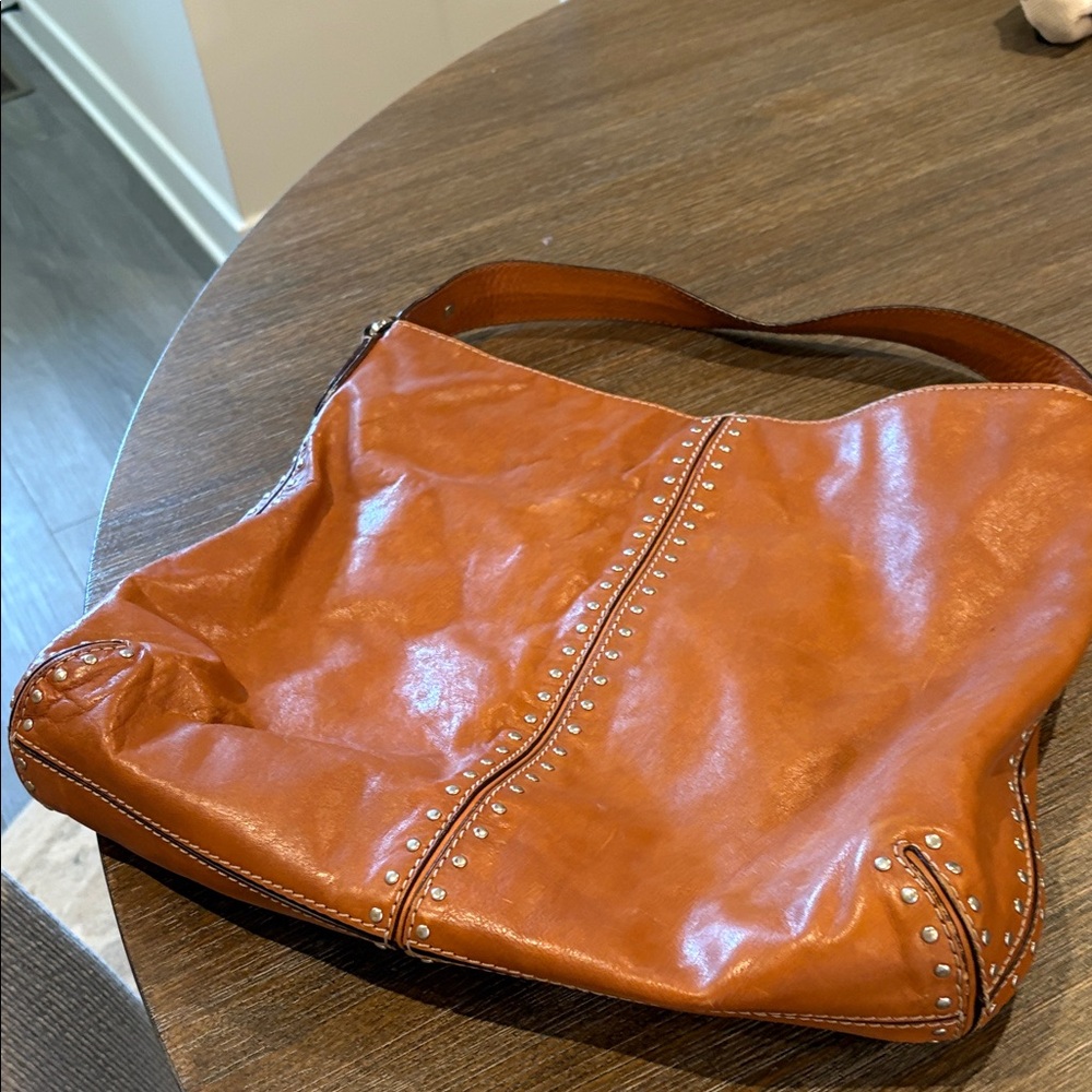 MK Women's Stud-Trim Leather Shoulder Bag in Cognac